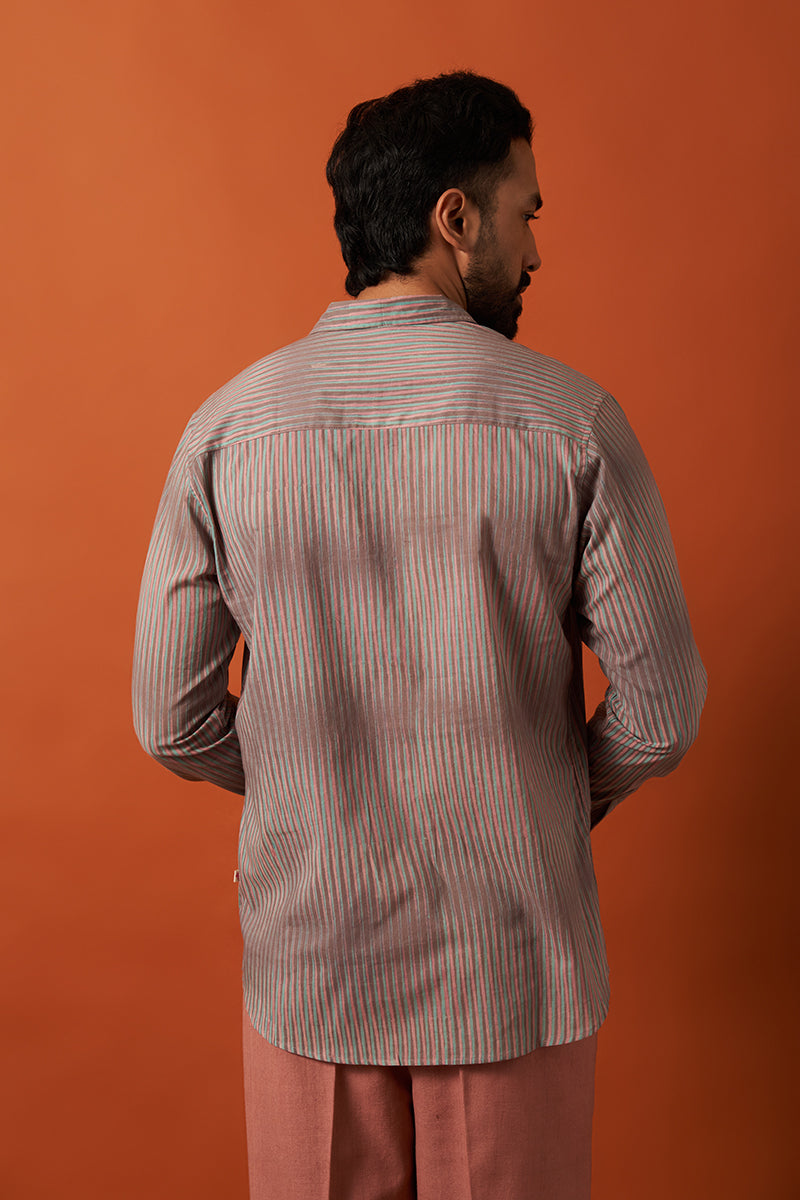 Grey Stripes Voile Hand Blockprinted Shirt