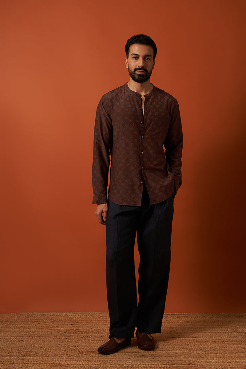 Brown Sun Cotton Silk Hand Blockprinted Shirt