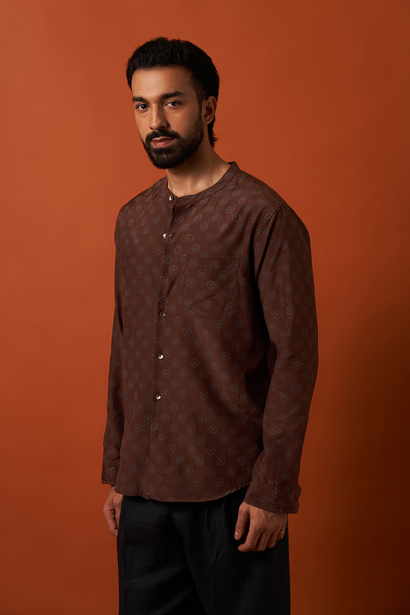 Brown Sun Cotton Silk Hand Blockprinted Shirt