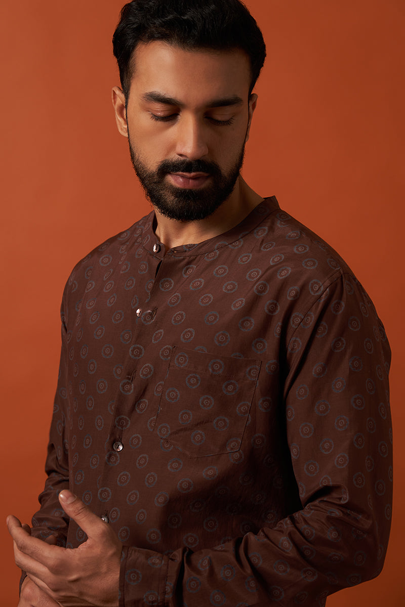 Brown Sun Cotton Silk Hand Blockprinted Shirt