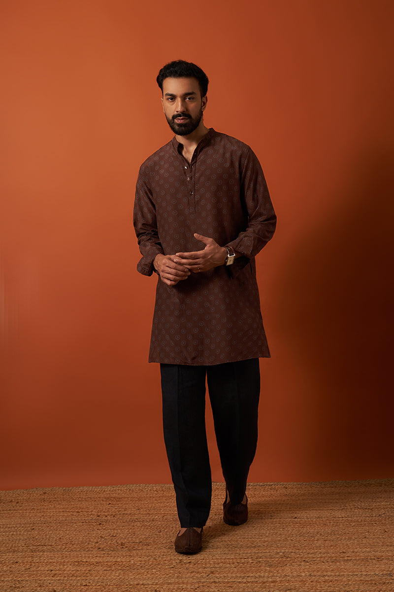 Brown Sun Cotton Silk Hand Blockprinted Kurta