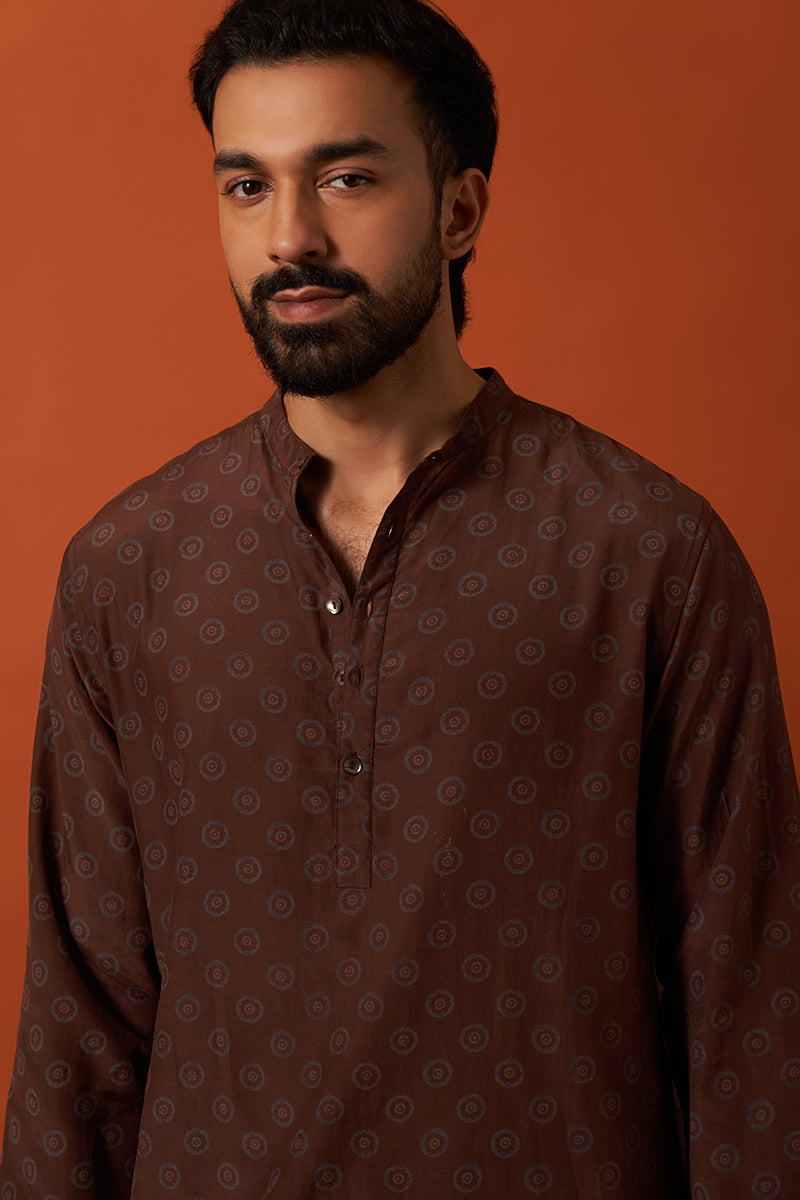 Brown Sun Cotton Silk Hand Blockprinted Kurta
