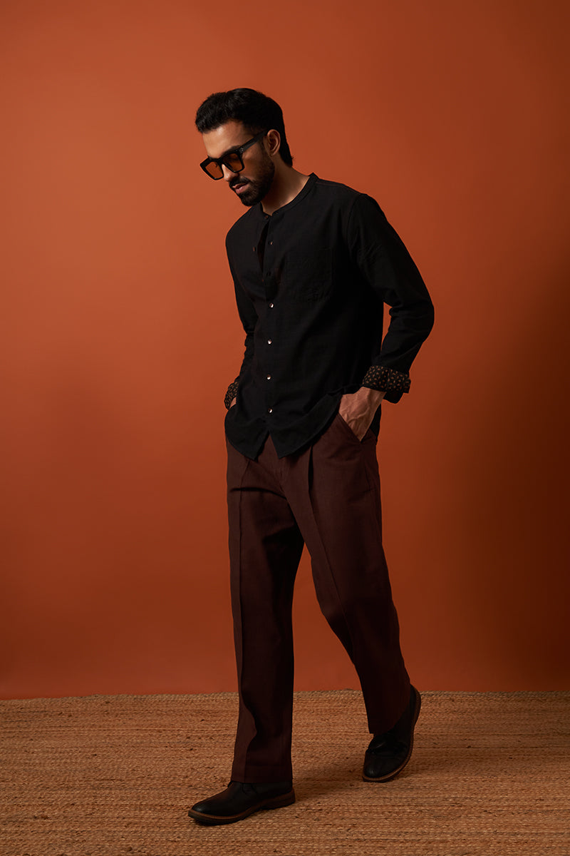 Shunya Black Handspun Handwowen Cotton Shirt