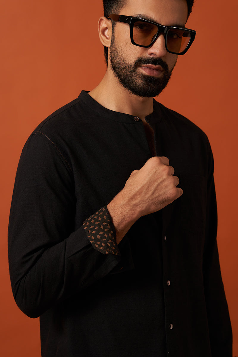 Shunya Black Handspun Handwowen Cotton Shirt