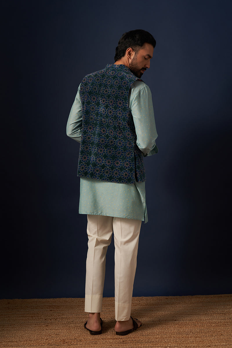 Ashvattha Blue Green Wine Red Hand Block printed Cotton Velvet Bandi