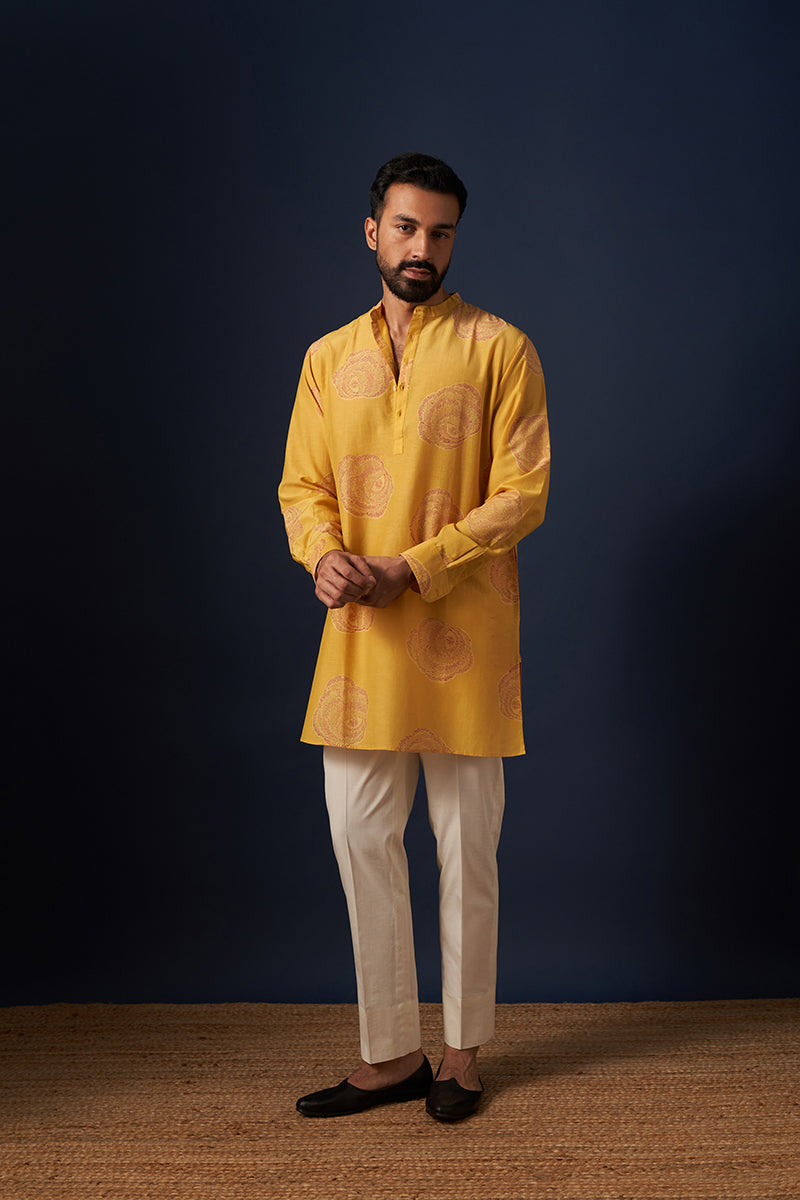 Yellow Rose Cotton Silk Hand Blockprinted Kurta