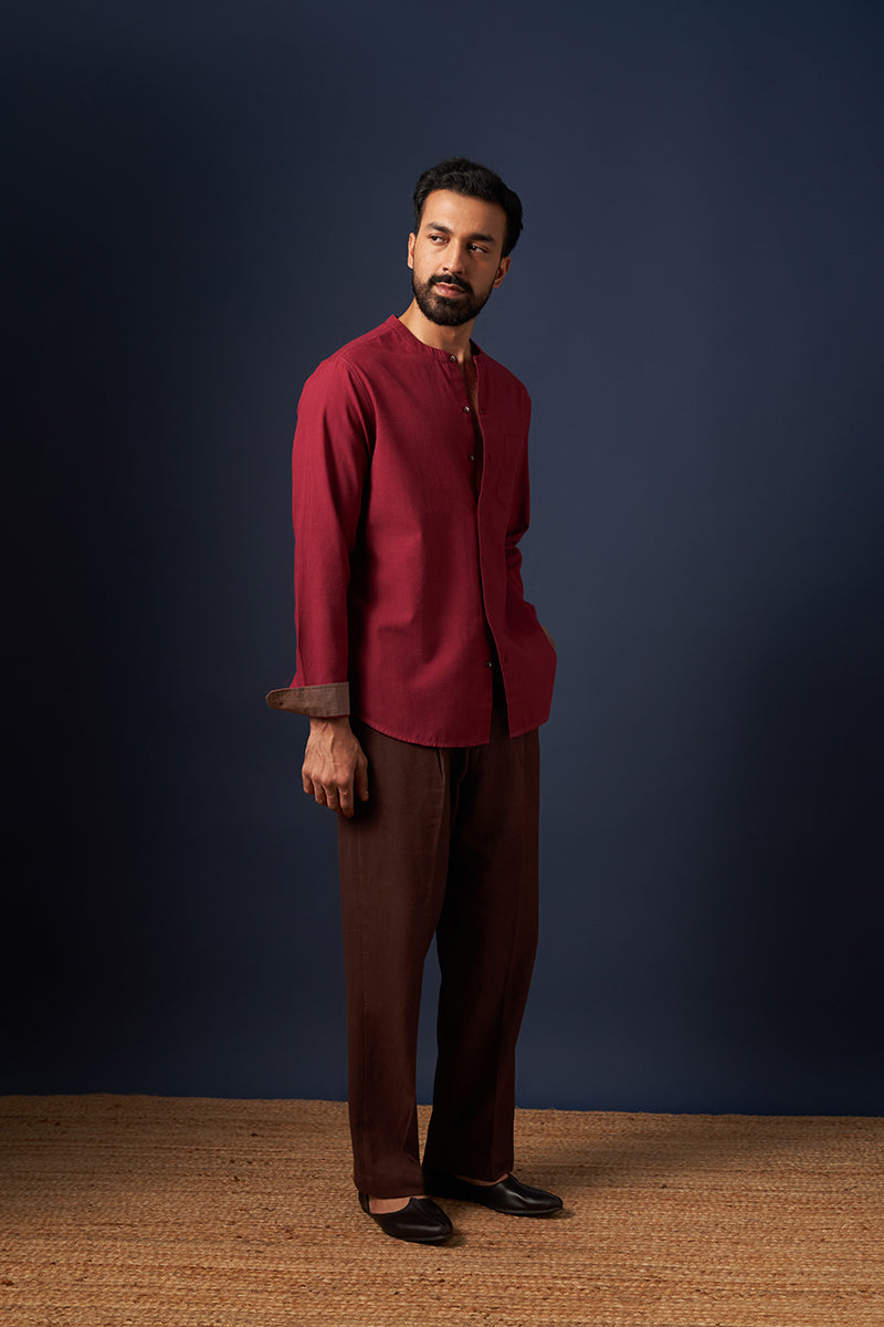 Tanaya Wine Handspun Handwowen Cotton Shirt
