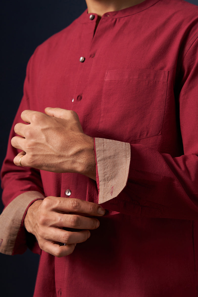 Tanaya Wine Handspun Handwowen Cotton Shirt