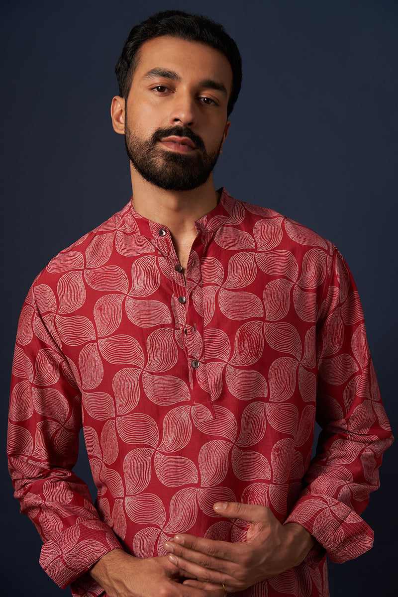 Wine Wind Cotton Silk Hand Blockprinted Kurta