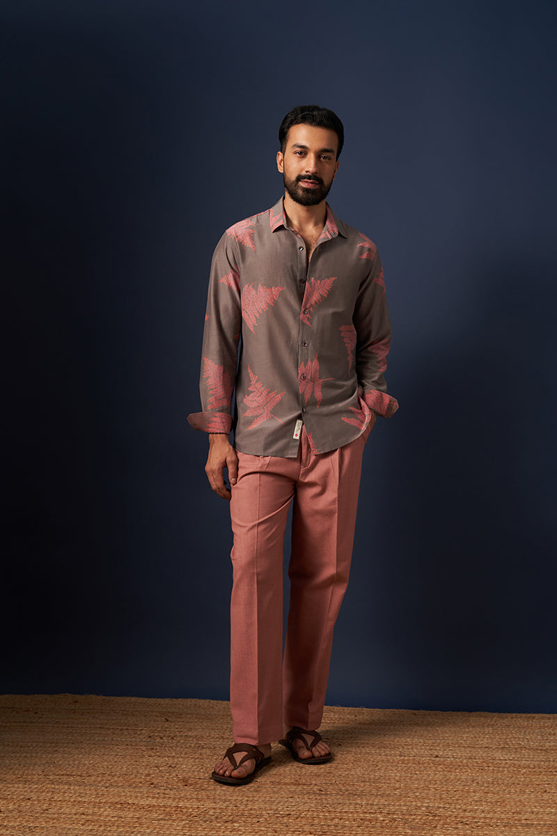 Grey Fern Cotton Silk Hand Blockprinted Shirt