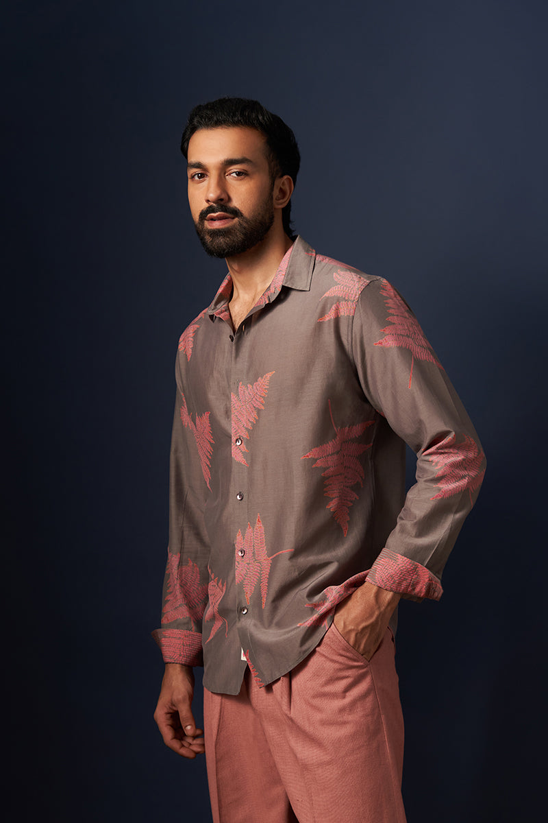 Grey Fern Cotton Silk Hand Blockprinted Shirt