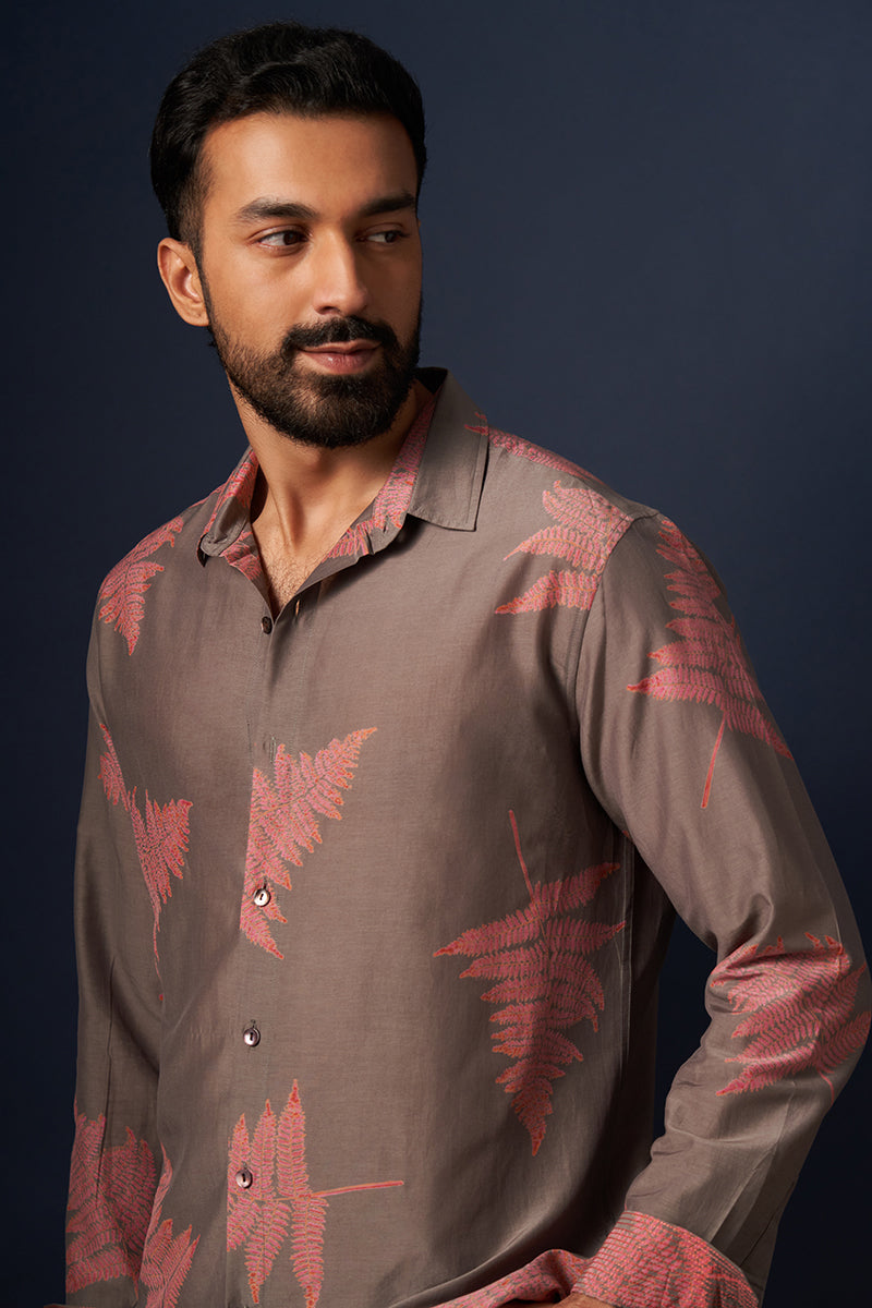 Grey Fern Cotton Silk Hand Blockprinted Shirt
