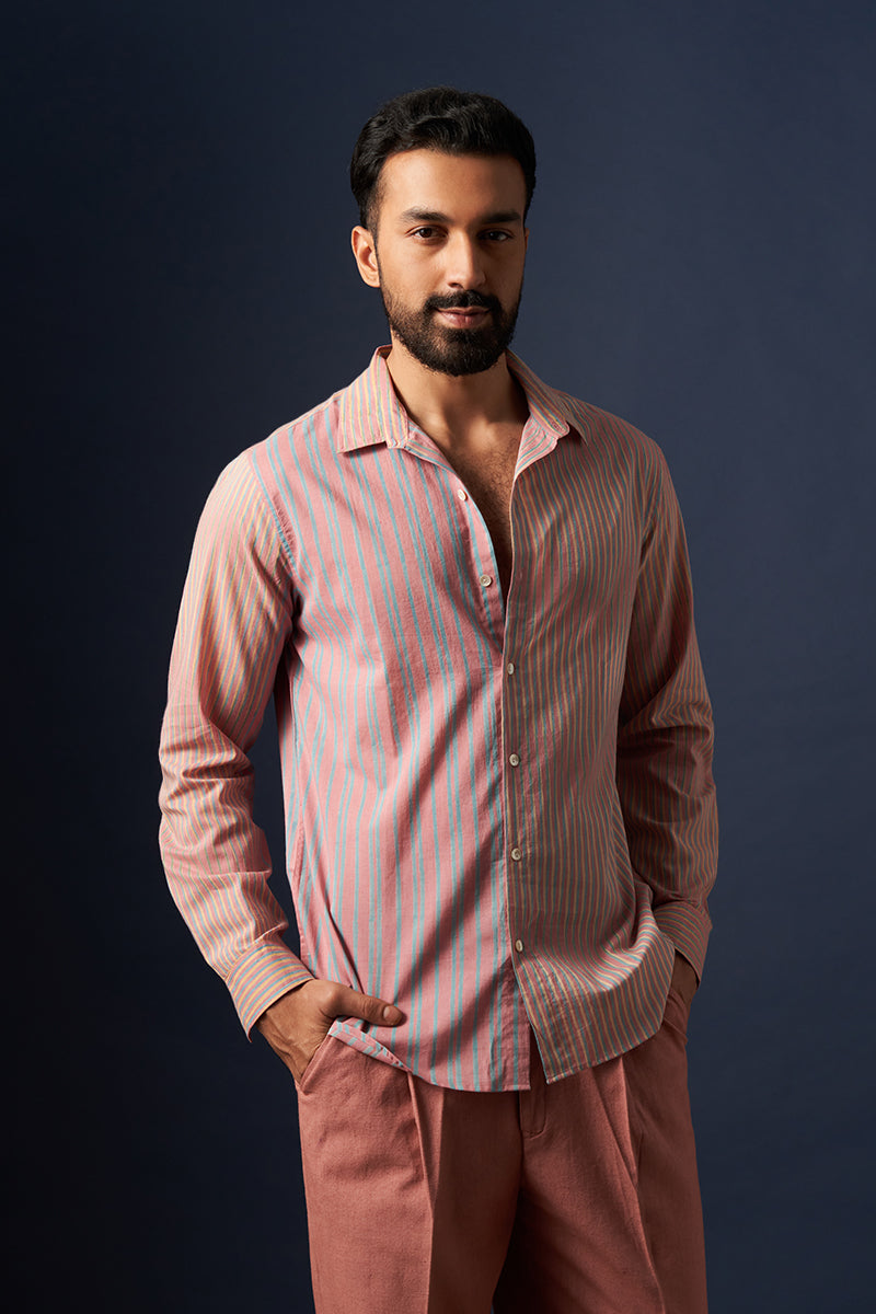 Falsa Stripes Voile Hand Blockprinted Shirt