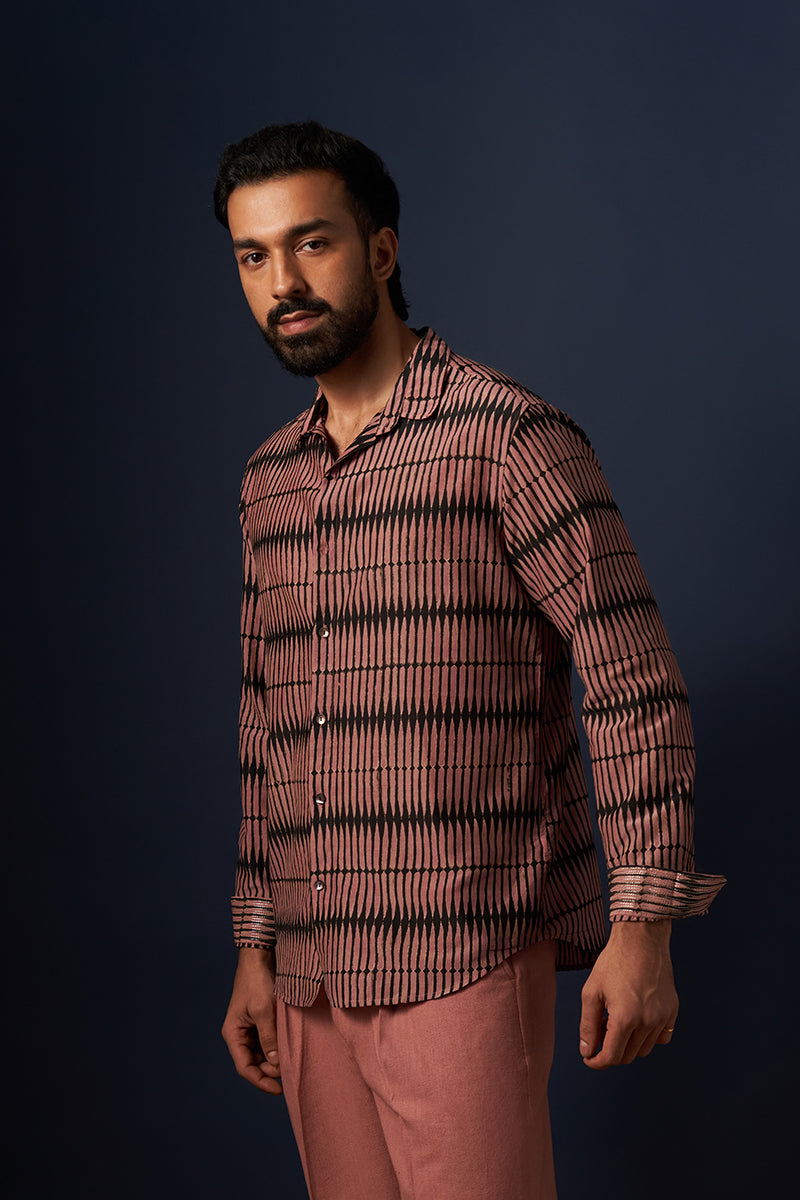 Black Pencil Cotton Silk Hand Blockprinted Shirt