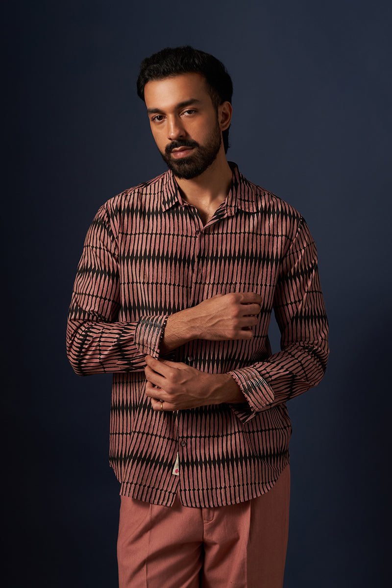 Black Pencil Cotton Silk Hand Blockprinted Shirt