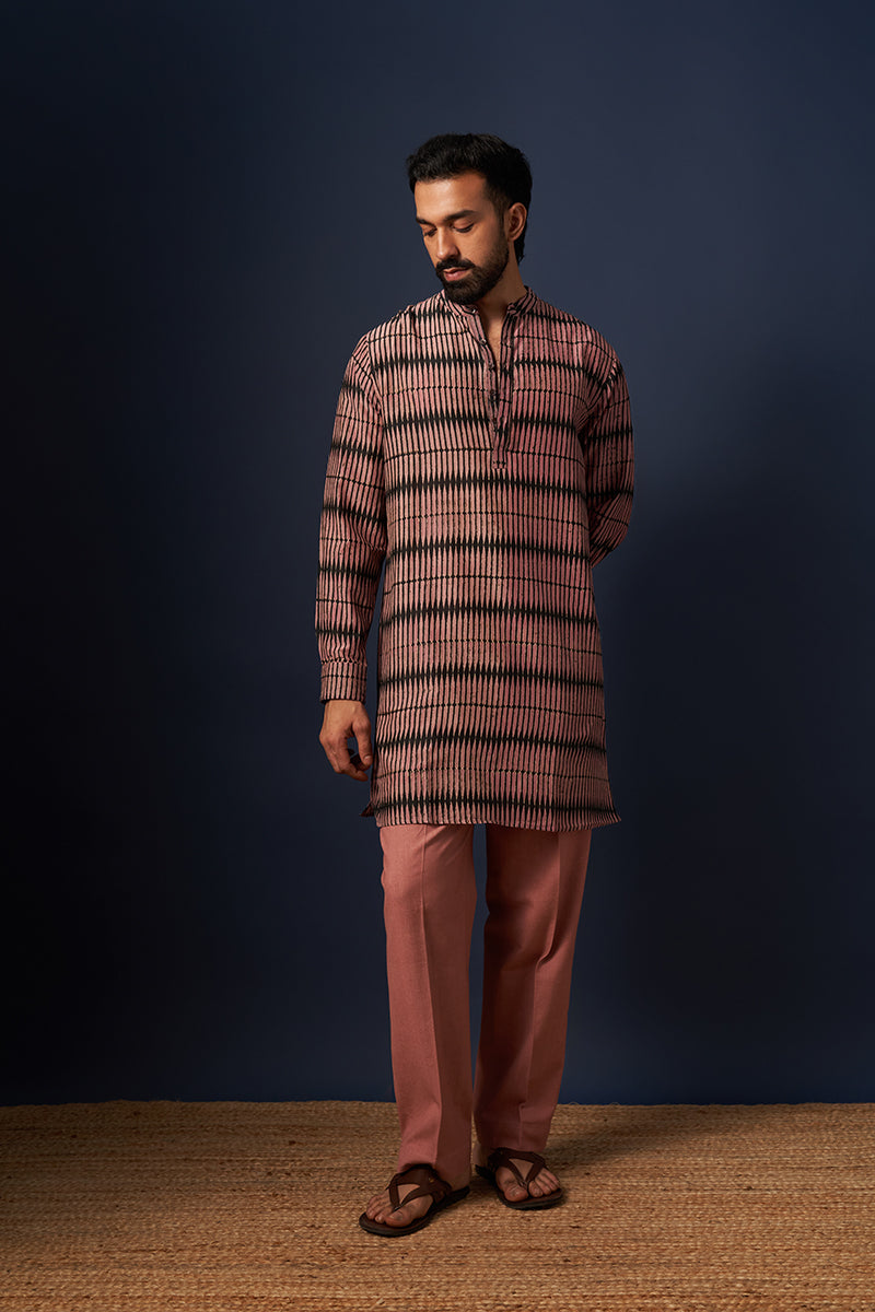 Black Pencil Cotton Silk Hand Blockprinted Kurta