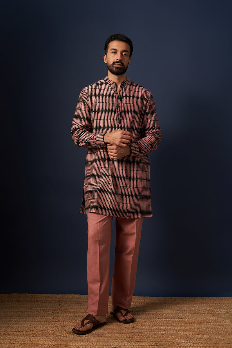 Black Pencil Cotton Silk Hand Blockprinted Kurta