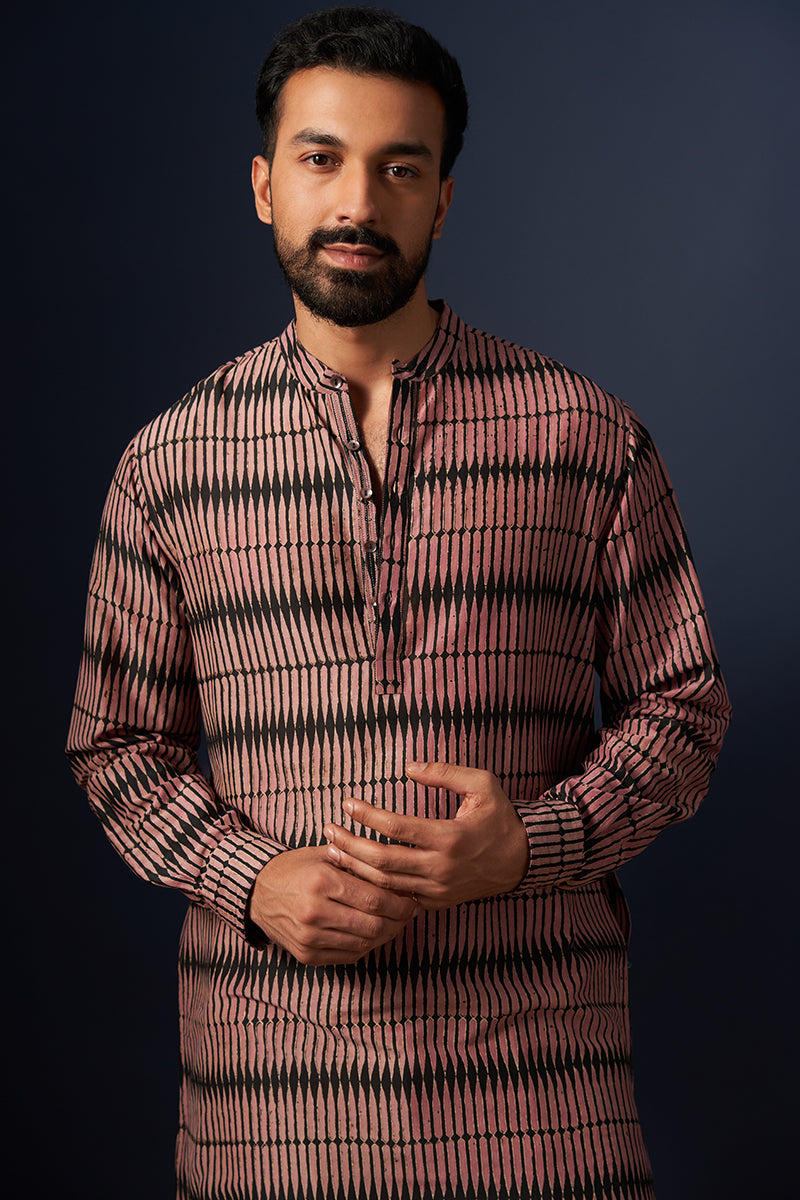 Black Pencil Cotton Silk Hand Blockprinted Kurta