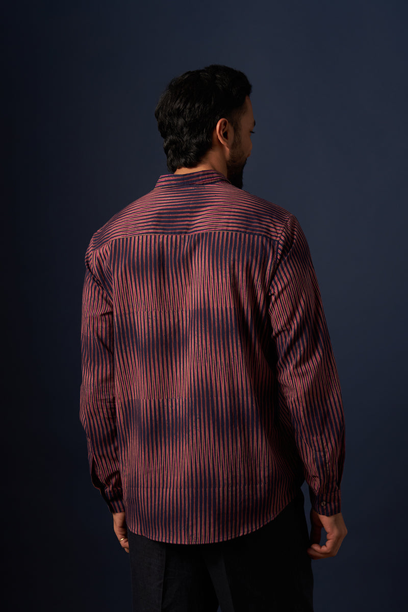 Indigo Stripes Voile Hand Blockprinted Shirt