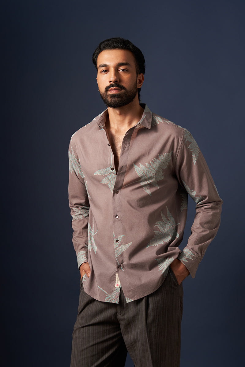Grey Fern Voile Hand Blockprinted Shirt