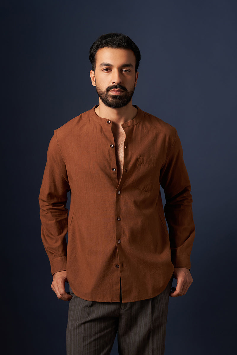 Mool Brown Handspun Handwowen Cotton Shirt