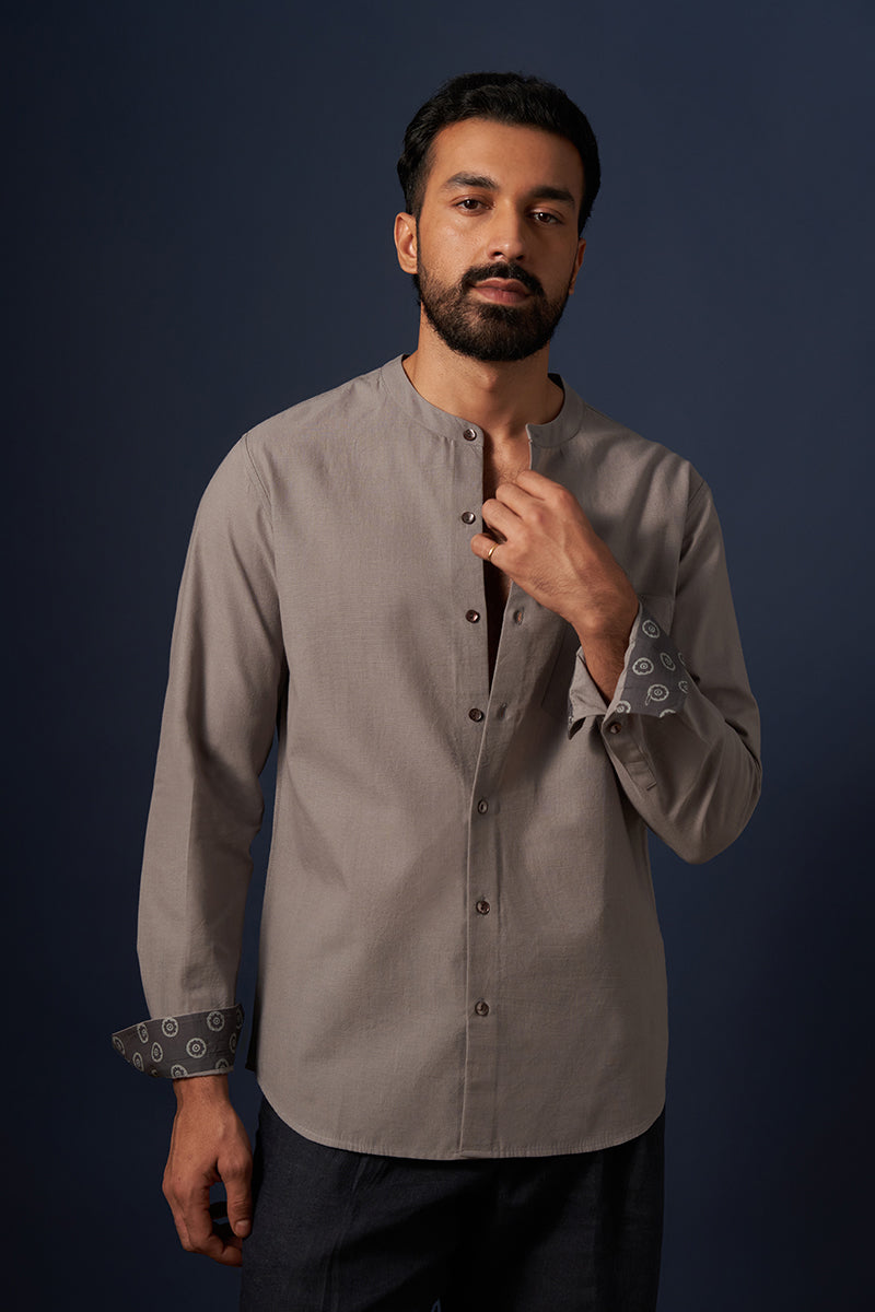 Aksh Grey Handspun Handwowen Cotton Shirt