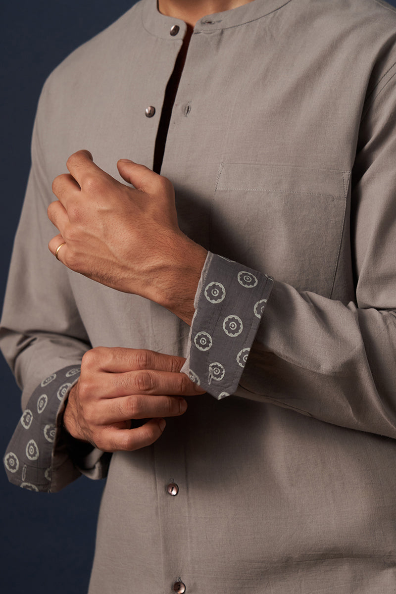 Aksh Grey Handspun Handwowen Cotton Shirt