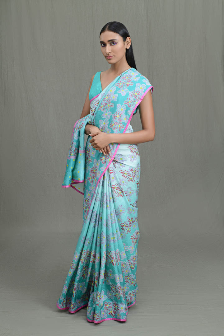 Flower clouds Mulberry Silk Saree