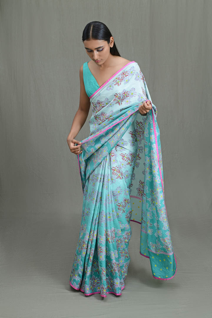 Flower clouds Mulberry Silk Saree