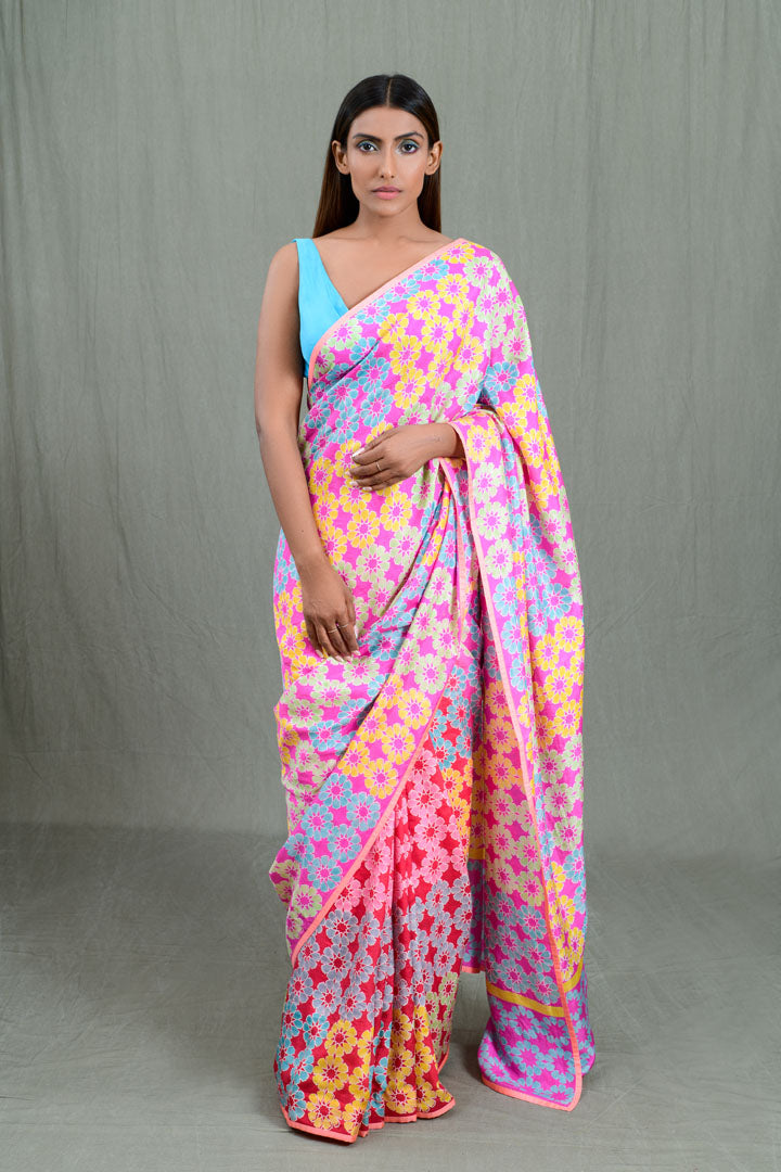 Flower Tessellation Mulberry Silk Saree