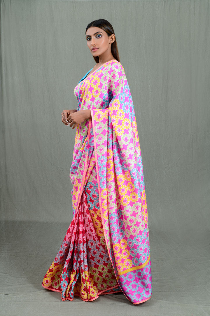 Flower Tessellation Mulberry Silk Saree