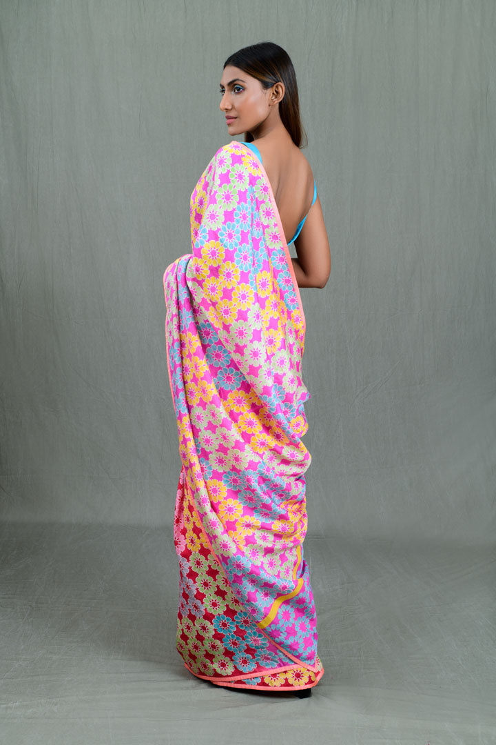 Flower Tessellation Mulberry Silk Saree