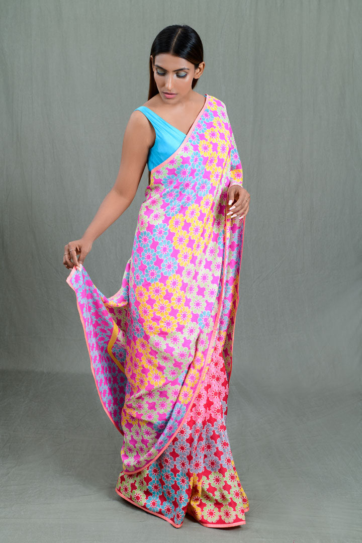 Flower Tessellation Mulberry Silk Saree