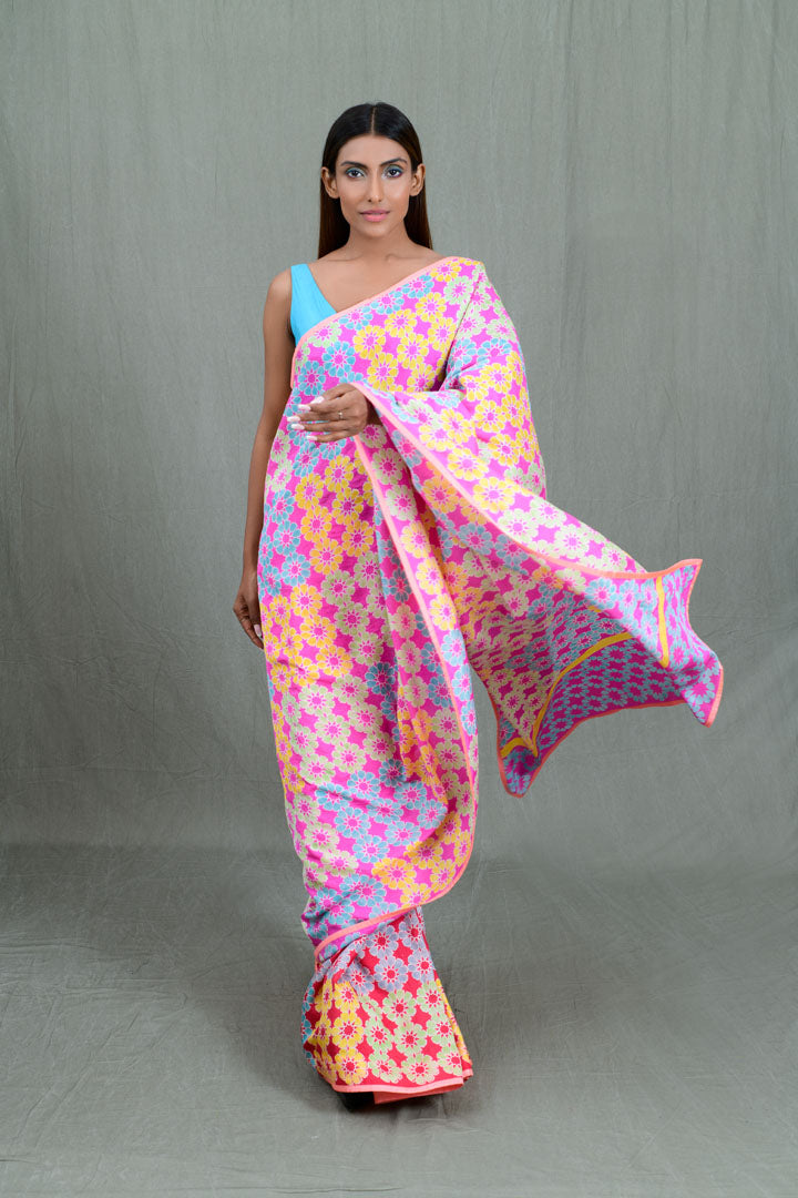 Flower Tessellation Mulberry Silk Saree