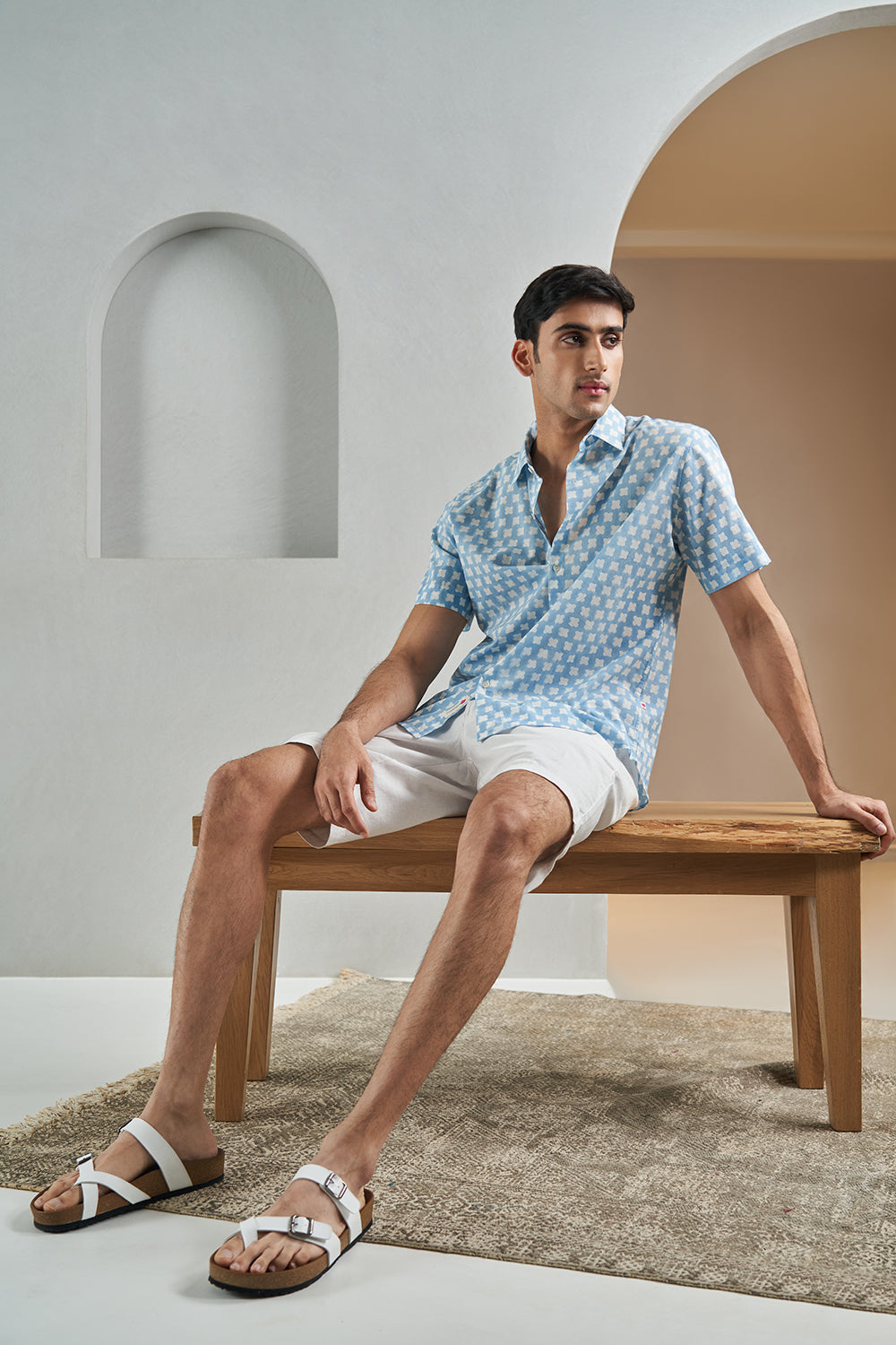 Blue Petal Gadh Handblock Printed Men's Shirt