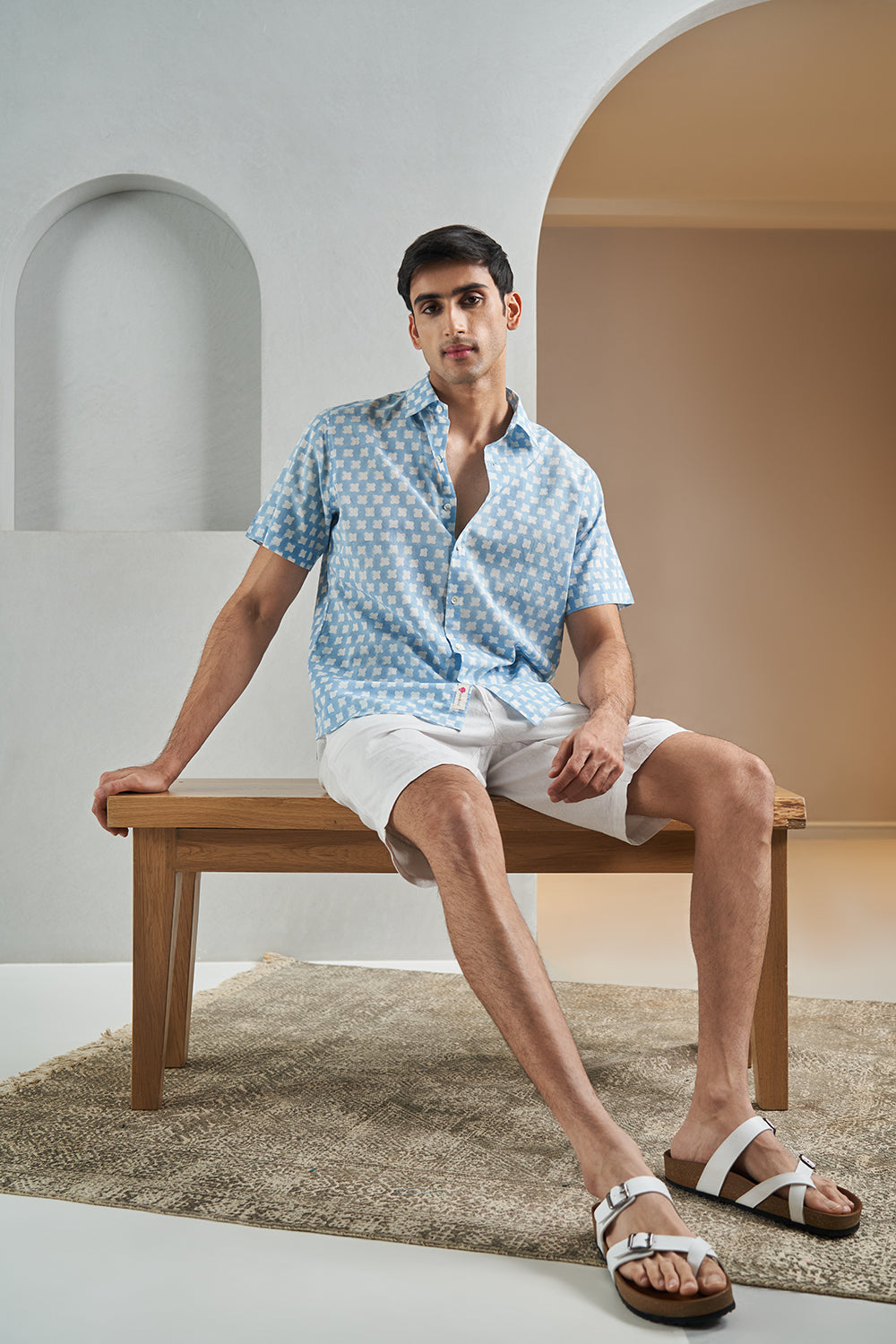 Blue Petal Gadh Handblock Printed Men's Shirt