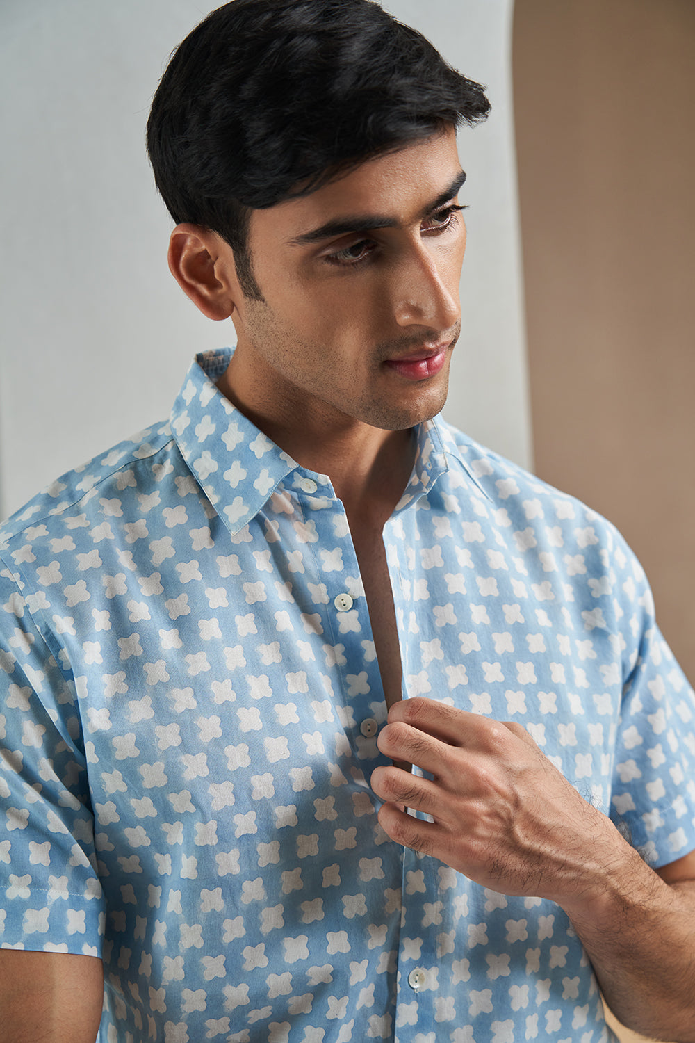 Blue Petal Gadh Handblock Printed Men's Shirt