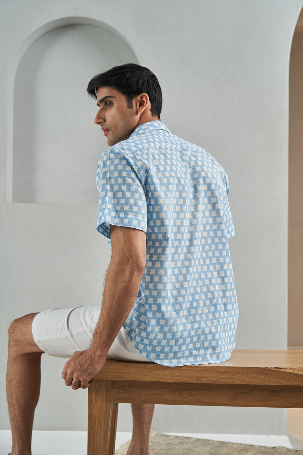 Blue Petal Gadh Handblock Printed Men's Shirt