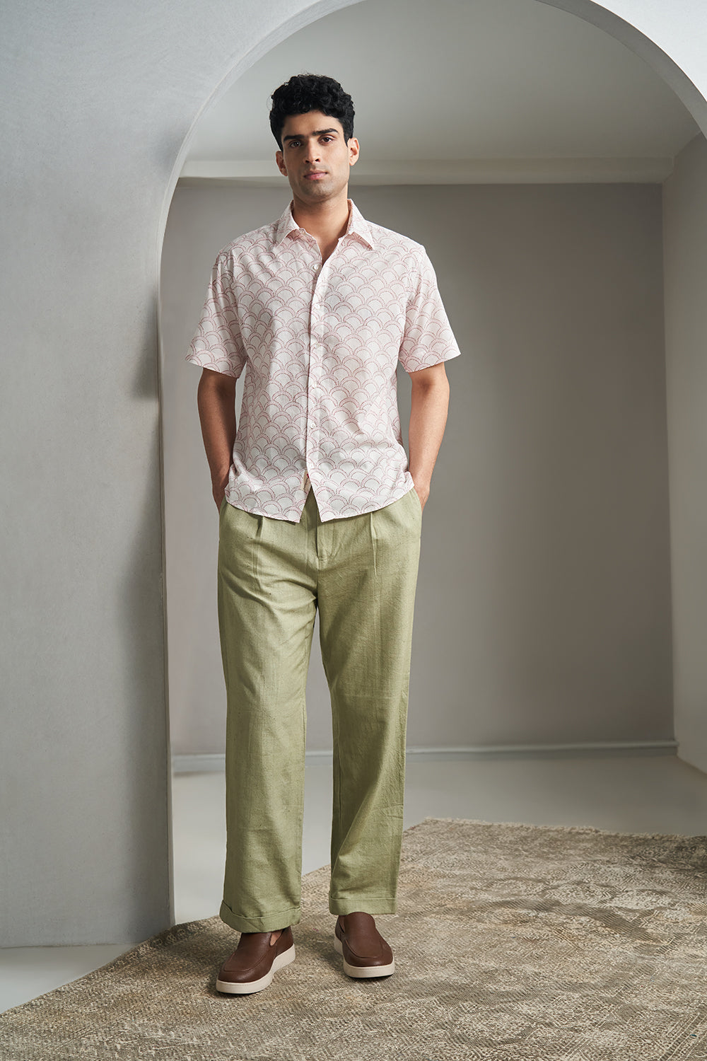 Pink Dotted Dunes Handblock Printed Men's Shirt