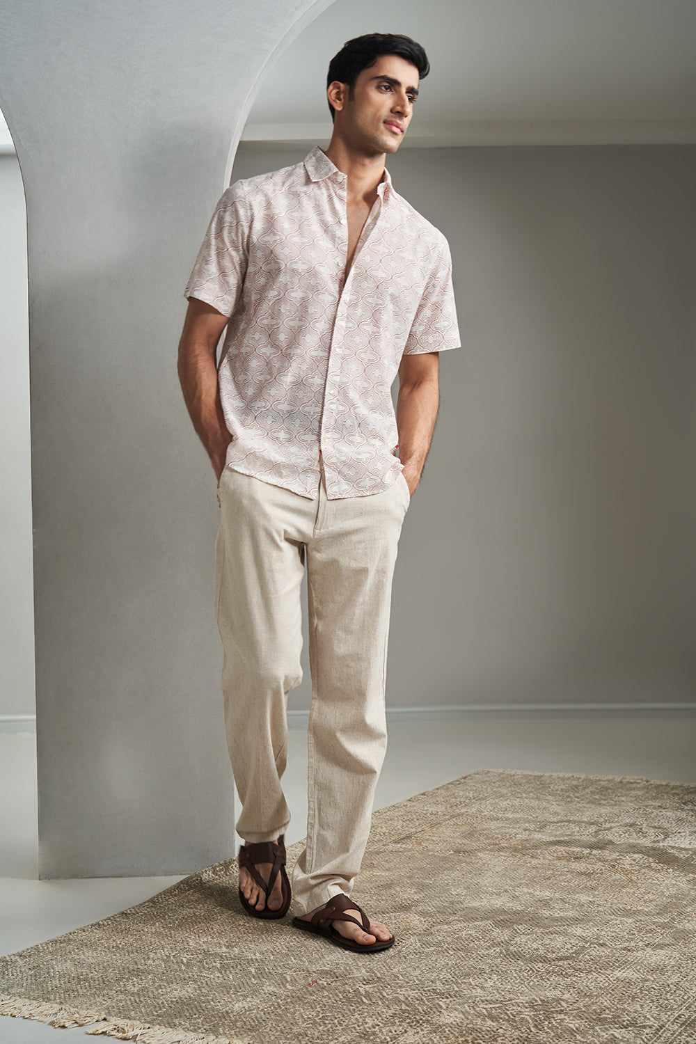 Brown New Jaali Handblock Printed Men's Shirt