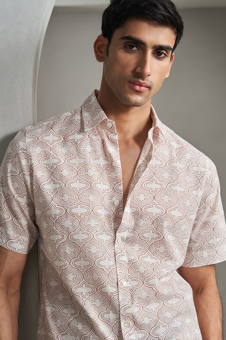 Brown New Jaali Handblock Printed Men's Shirt