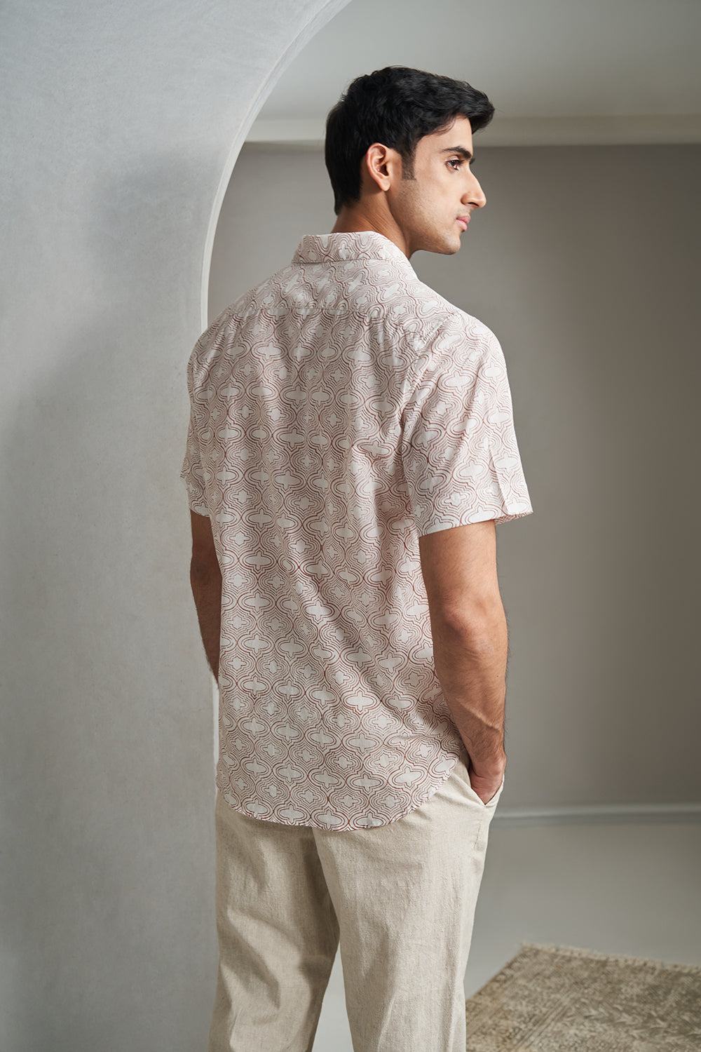 Brown New Jaali Handblock Printed Men's Shirt