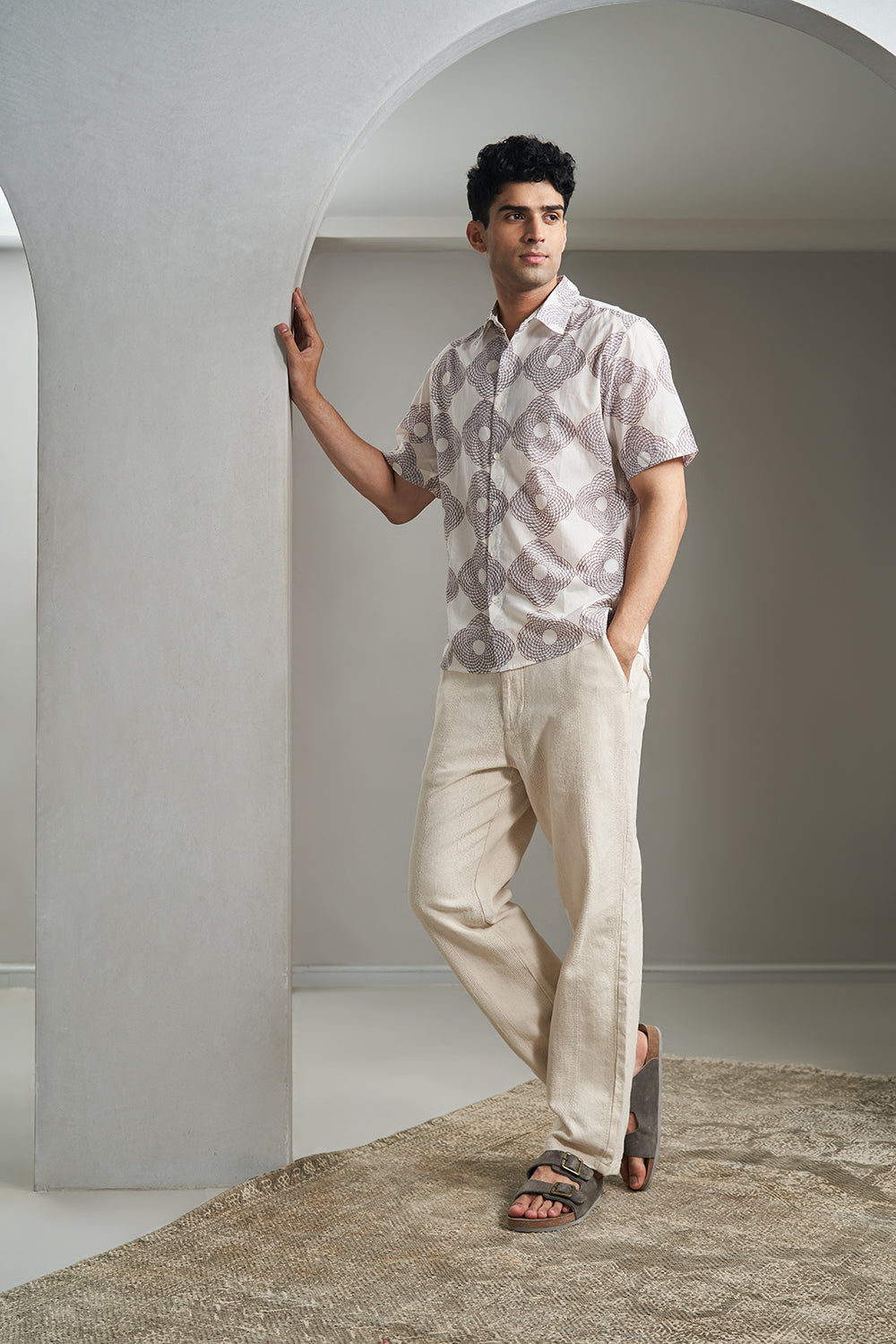 Brown Triangle Medallion Handblock Printed Men's Shirt