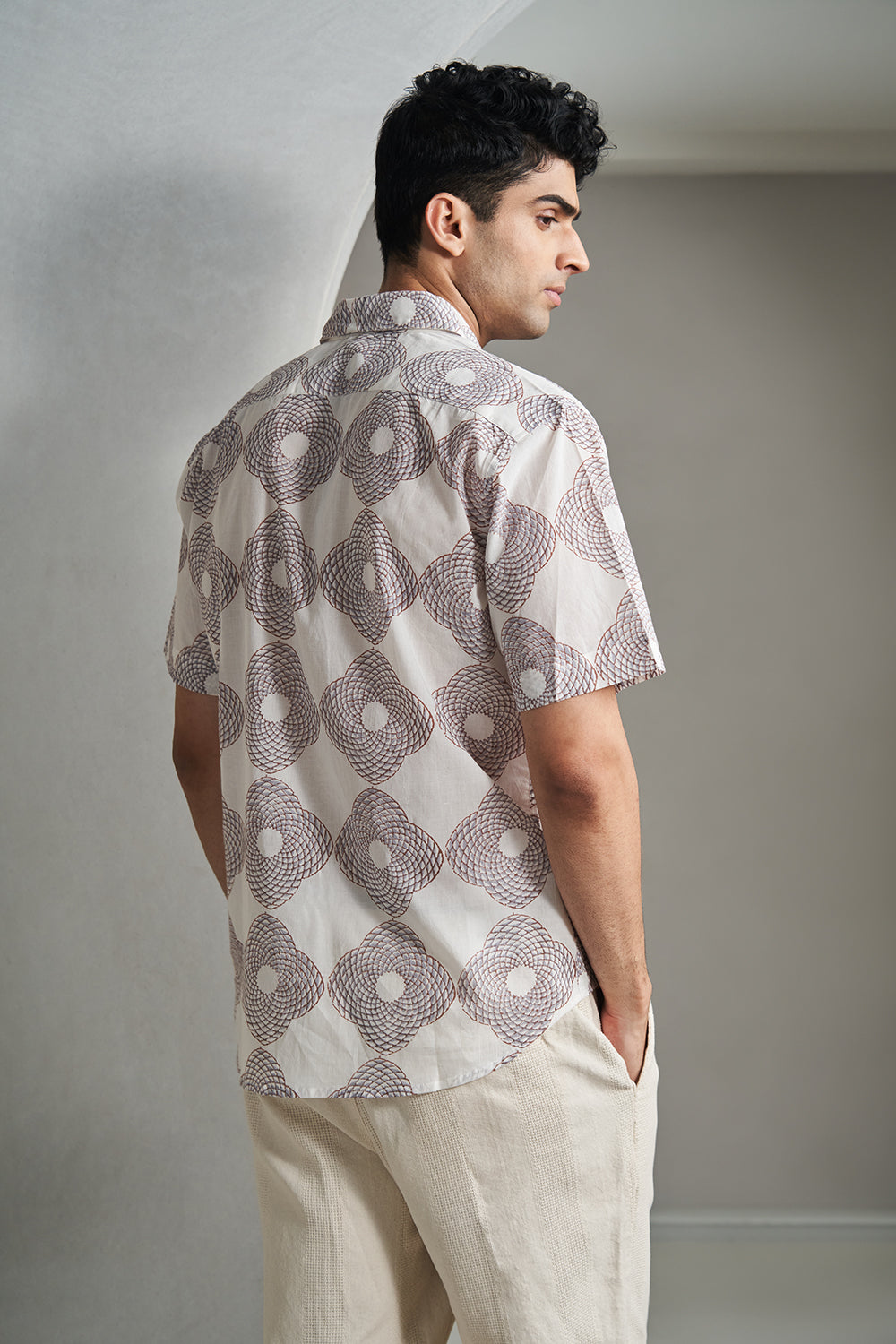 Brown Triangle Medallion Handblock Printed Men's Shirt