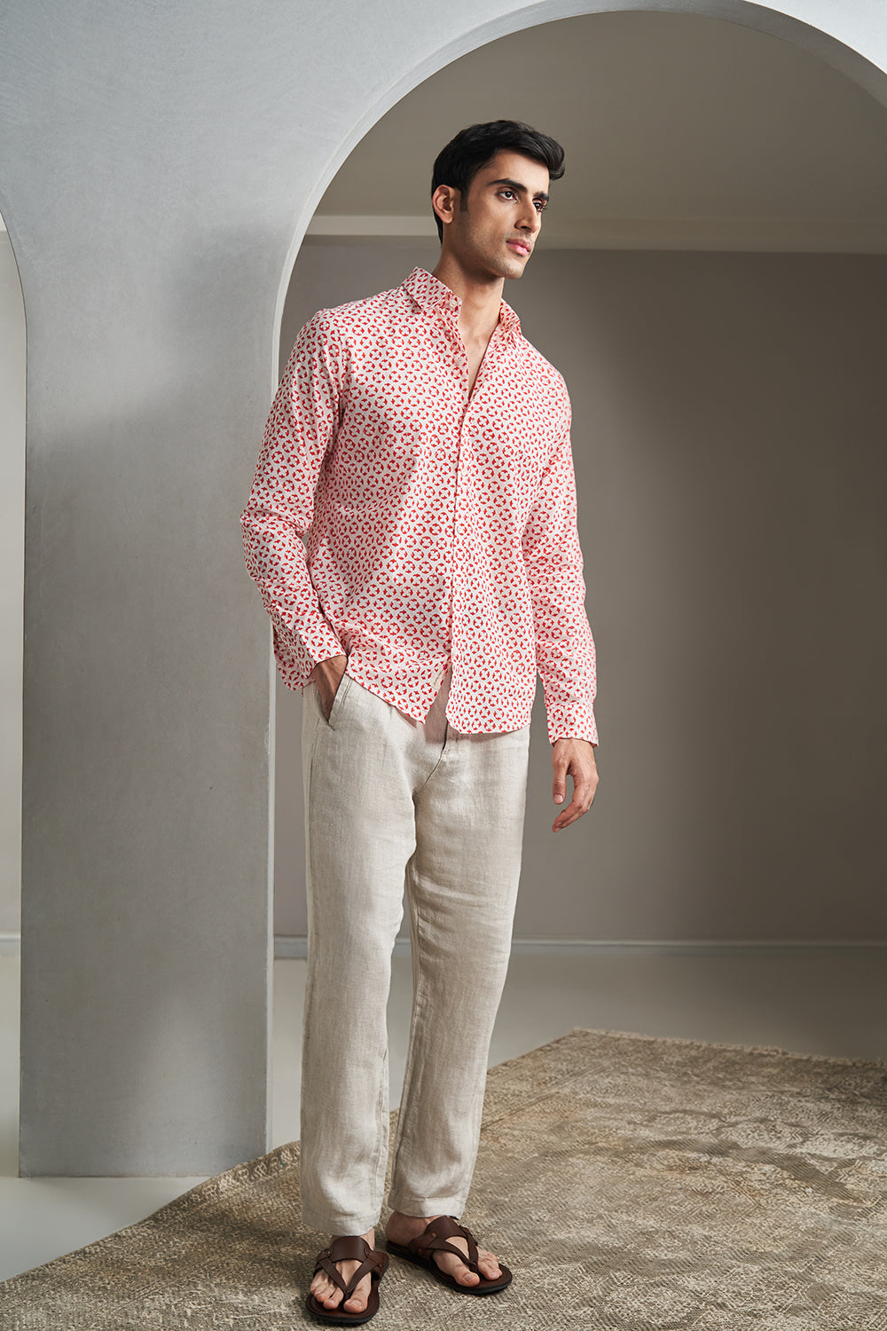 Red Birds Handblock Printed Men's Shirt