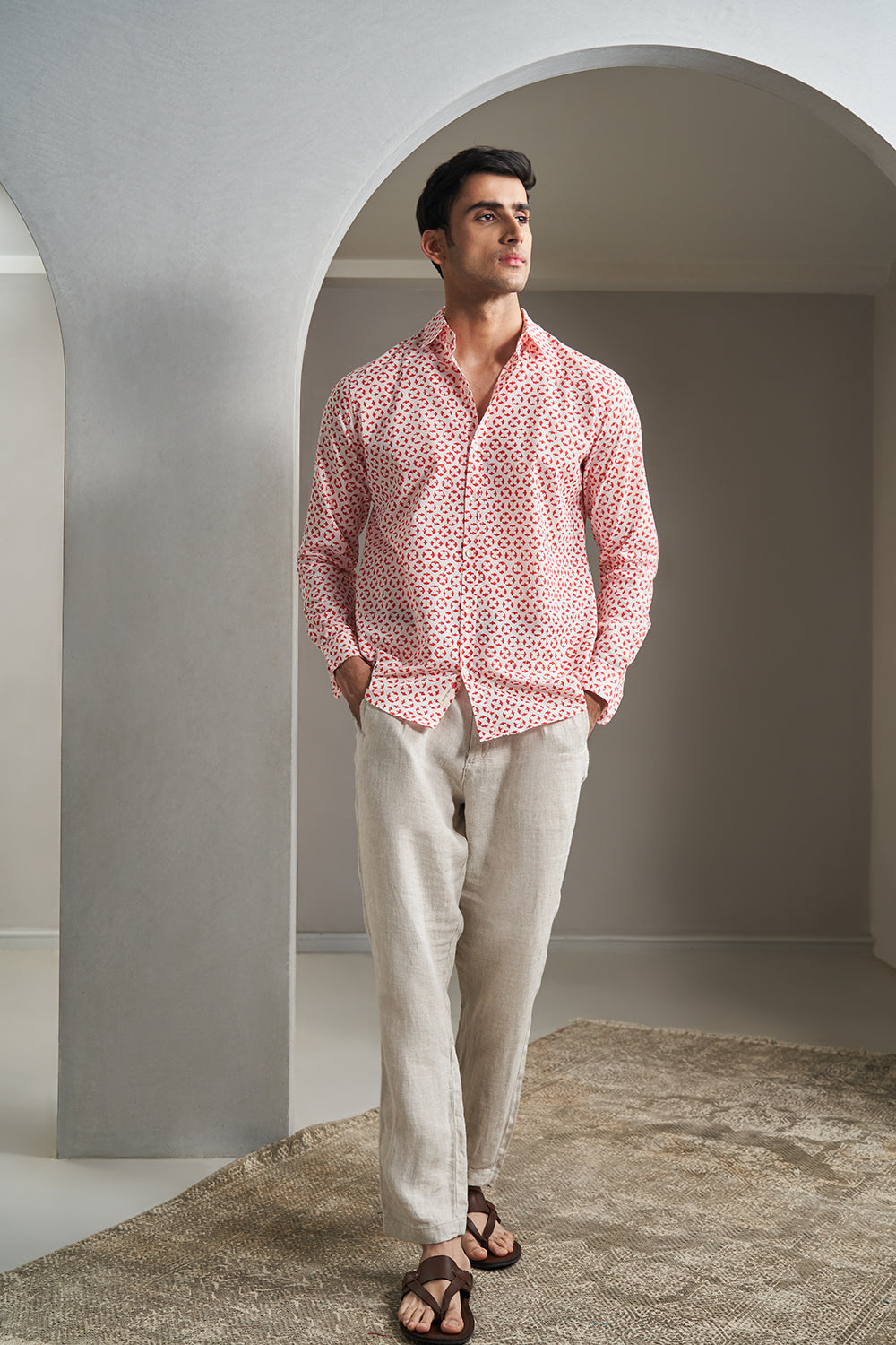 Red Birds Handblock Printed Men's Shirt