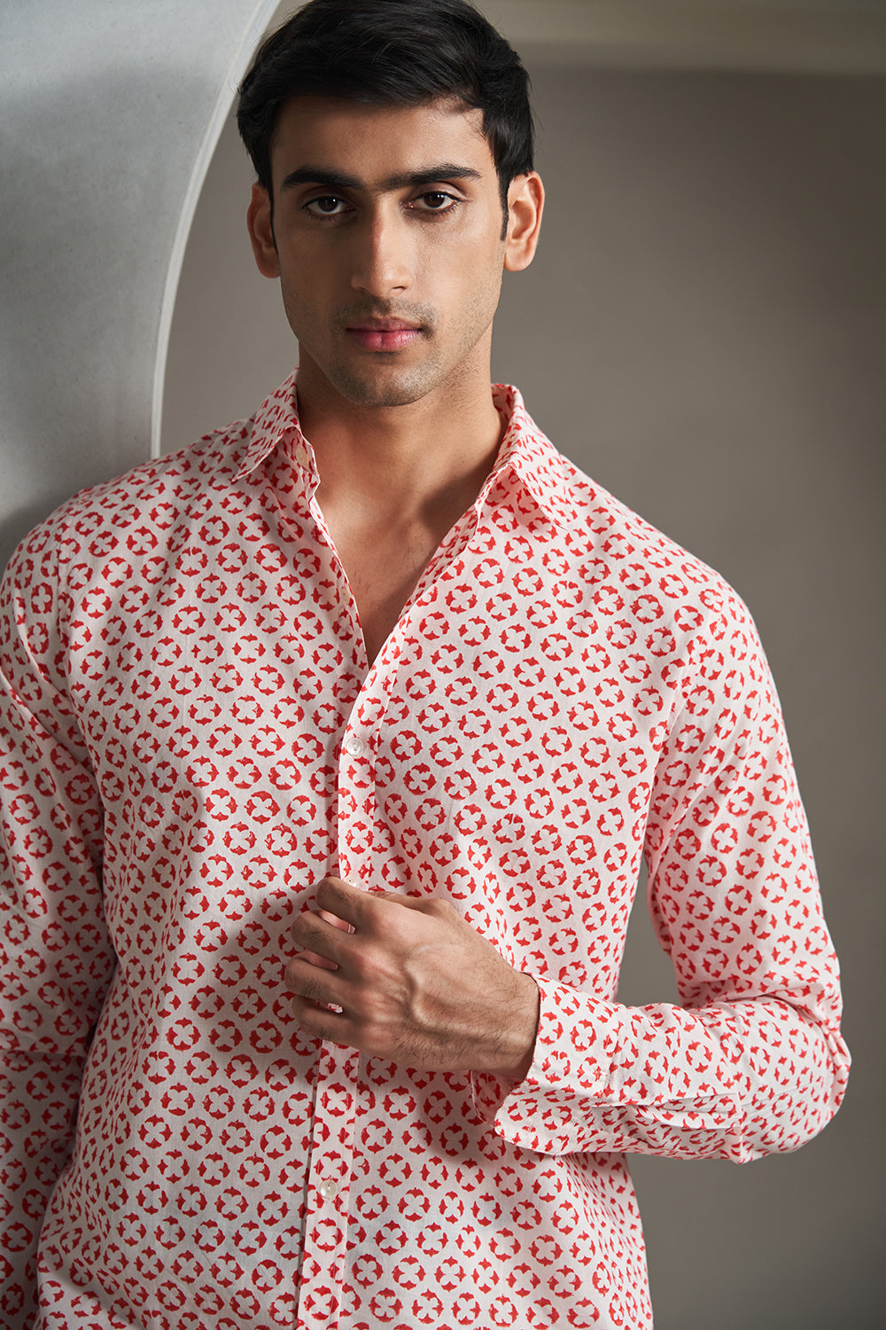 Red Birds Handblock Printed Men's Shirt