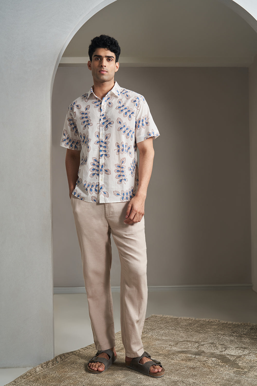 Blue multi color Twig Handblock Printed Men's Shirt