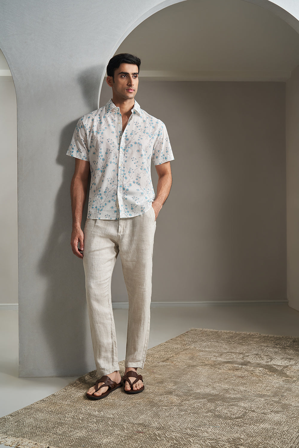 Teal multi color Boota Handblock Printed Men's Shirt