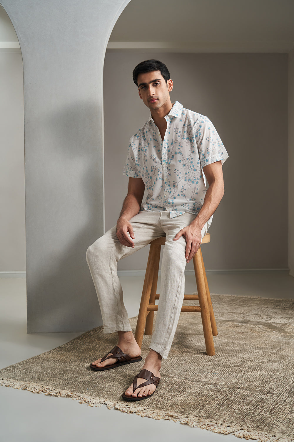 Teal multi color Boota Handblock Printed Men's Shirt